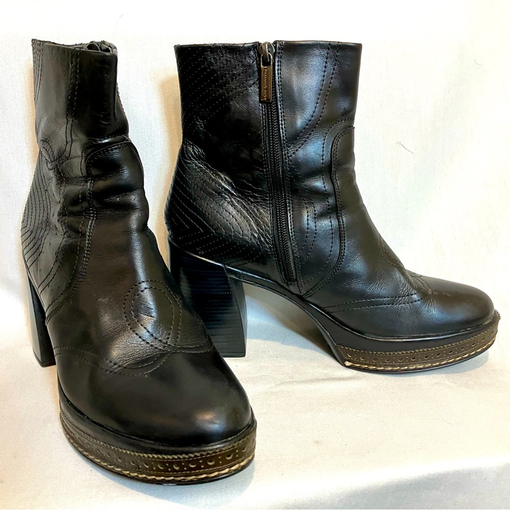 Pons Quintana Womens Leather Block Heel Boots 90’s Y2K Stitching Detail Size 39